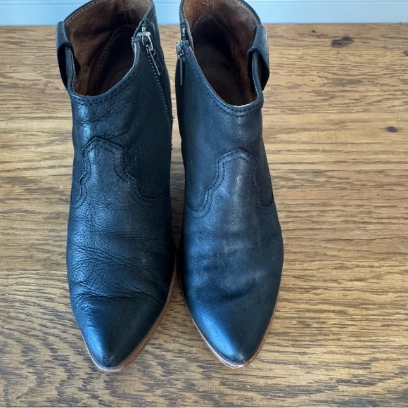 frye regina womens size 7.5 shoes black leather side zip wedge ankle booties - Picture 4 of 12